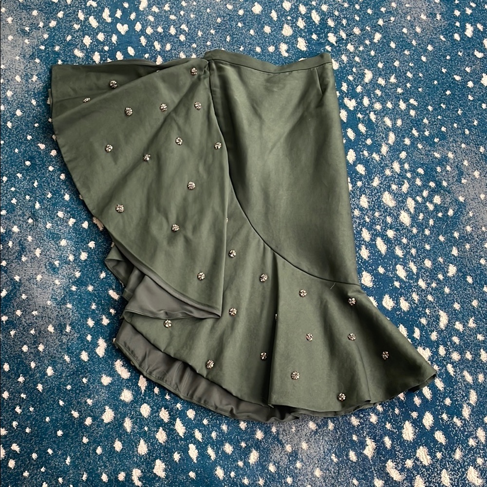 Stunning Anthropologie Green Skirt with Embellishments